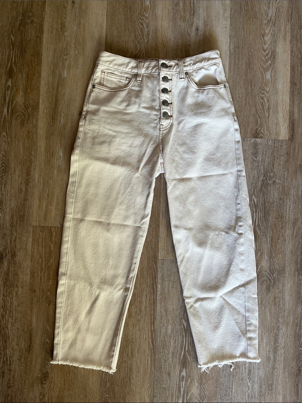 We The Free High-Rise Cream Button-Fly Jeans
